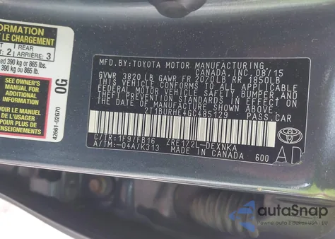 2016 Toyota Corolla Le from USA, damaged, VIN 2T1BURHE4GC485129